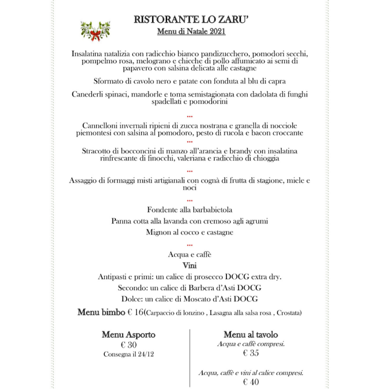 menu natale ristorante lo zarù