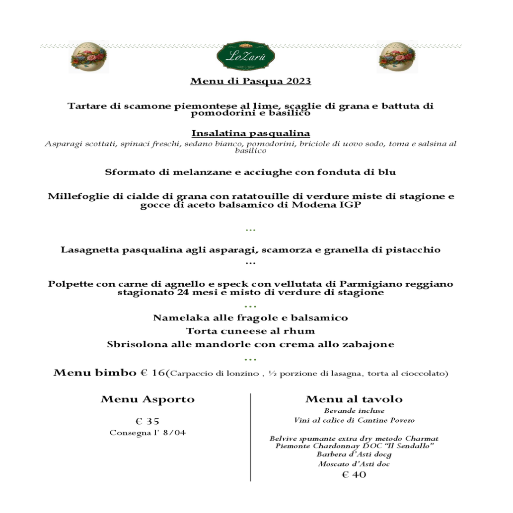 menu pasqua ristorante lo zarù