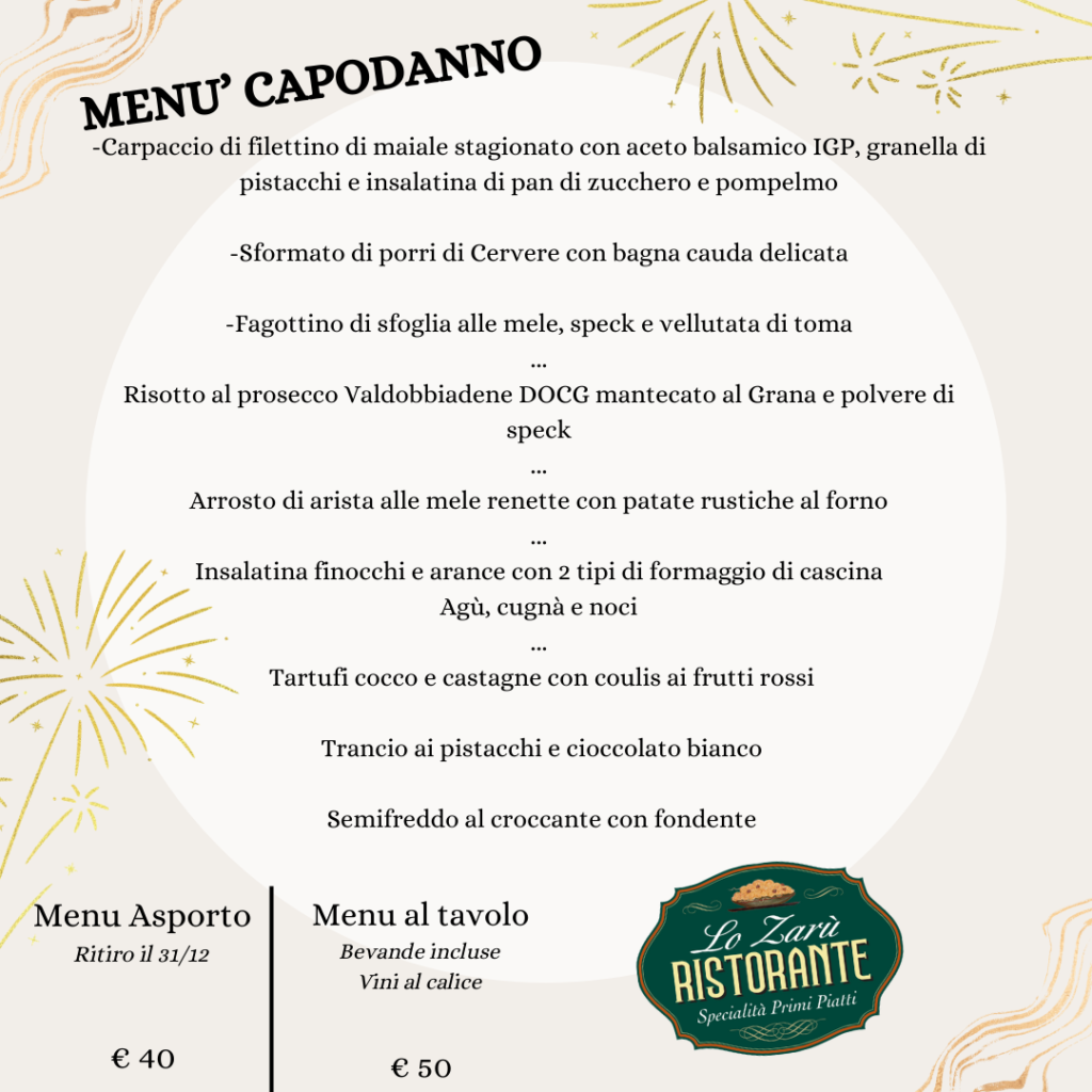 Menu capodanno 2024 Zarù